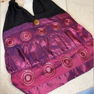 Handmade Boho Burgundy Floral Satin Embroidered Crossbody Shoulder Bag
